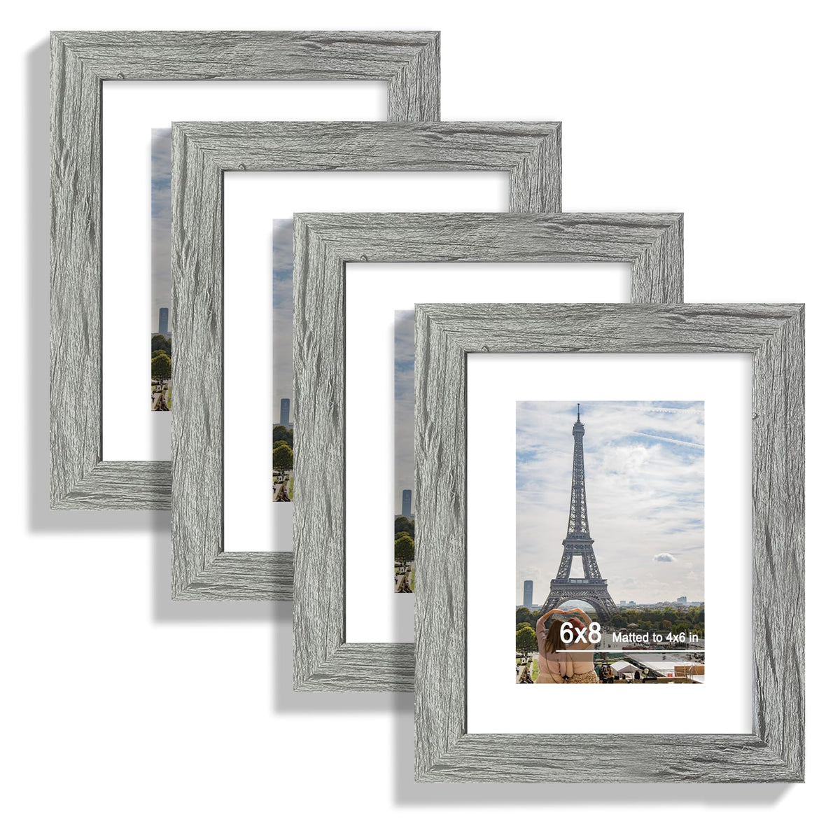 Hongkee 5x7 Picture Frame Set of 4, Real Glass and Wooden Frame, 4x6 Mat
