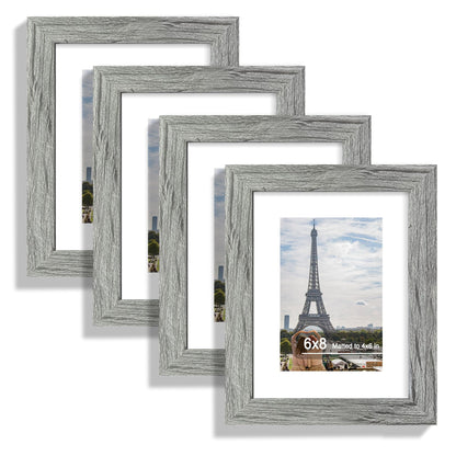 Hongkee 5x7 Picture Frame Set of 4, Real Glass and Wooden Frame, 4x6 Mat