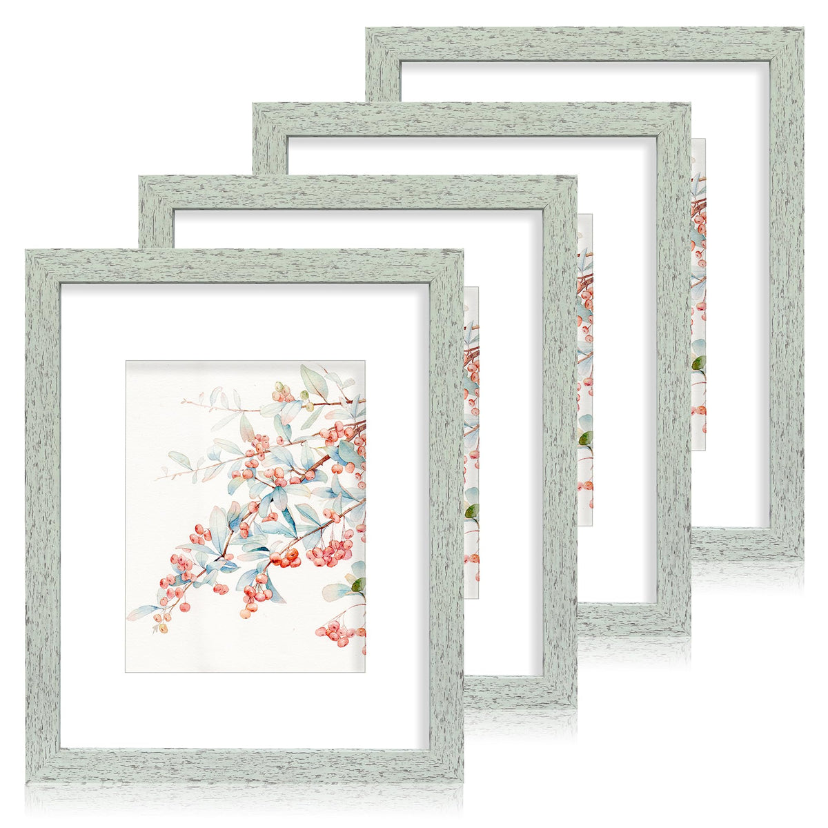 Hongkee 5x7 Picture Frame Set of 4, Real Glass and Wooden Frame, 4x6 Mat