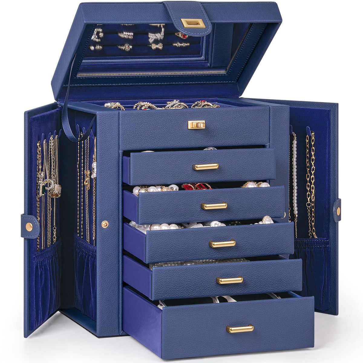 AKOZLIN 6-Tier Jewelry Box Organizer 5 Drawers Storage Black Regular