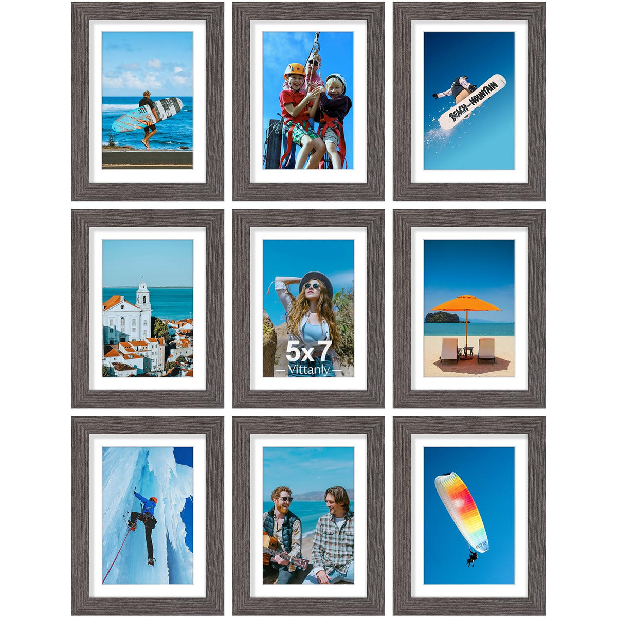 Vittanly 8x10 Picture Frames Set of 9 for Wall or Tabletop Display, Black