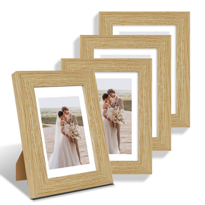 Hongkee 5x7 Picture Frame Set of 4, Real Glass and Wooden Frame, 4x6 Mat