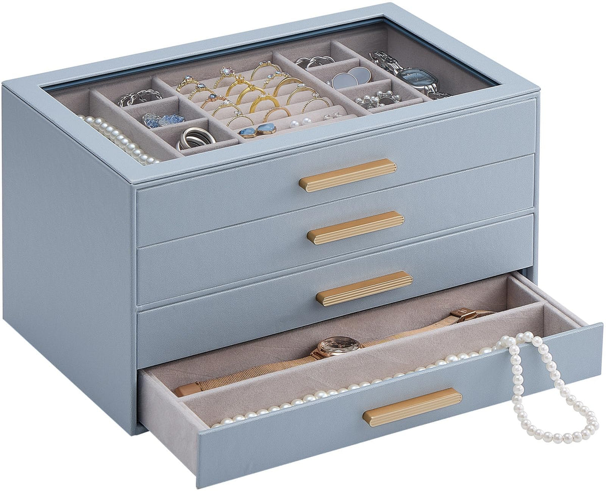 Lolalet Jewelry Box Organizer, 3-Layer Jewelry Storage Case -Beige