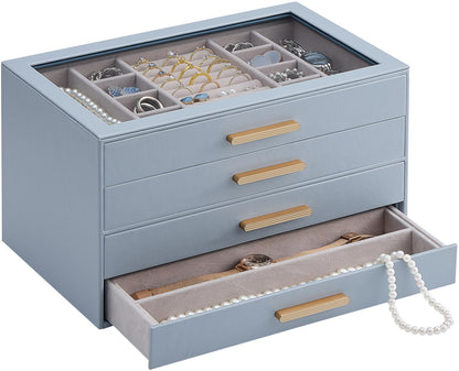 Lolalet Jewelry Box Organizer, 3-Layer Jewelry Storage Case -Beige