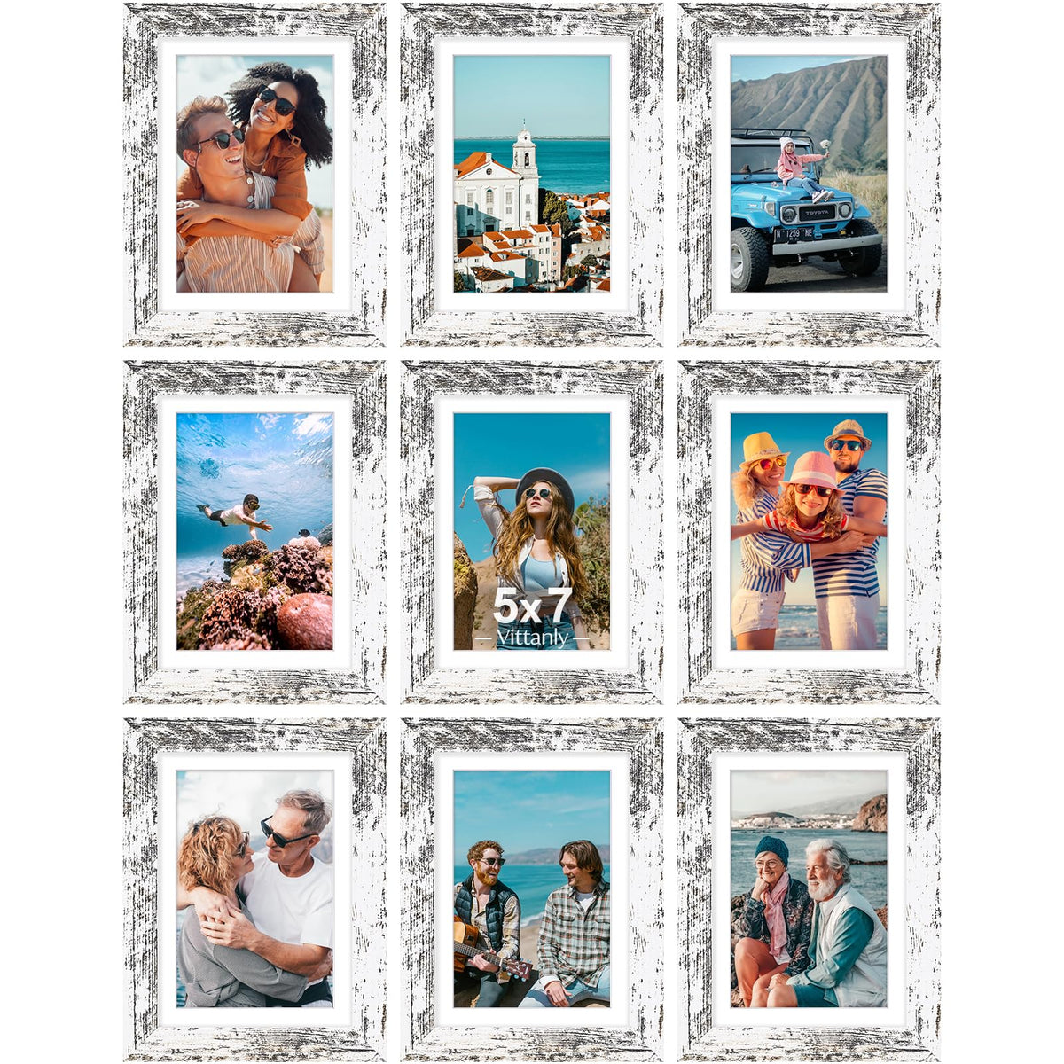 Vittanly 8x10 Picture Frames Set of 9 for Wall or Tabletop Display, Black