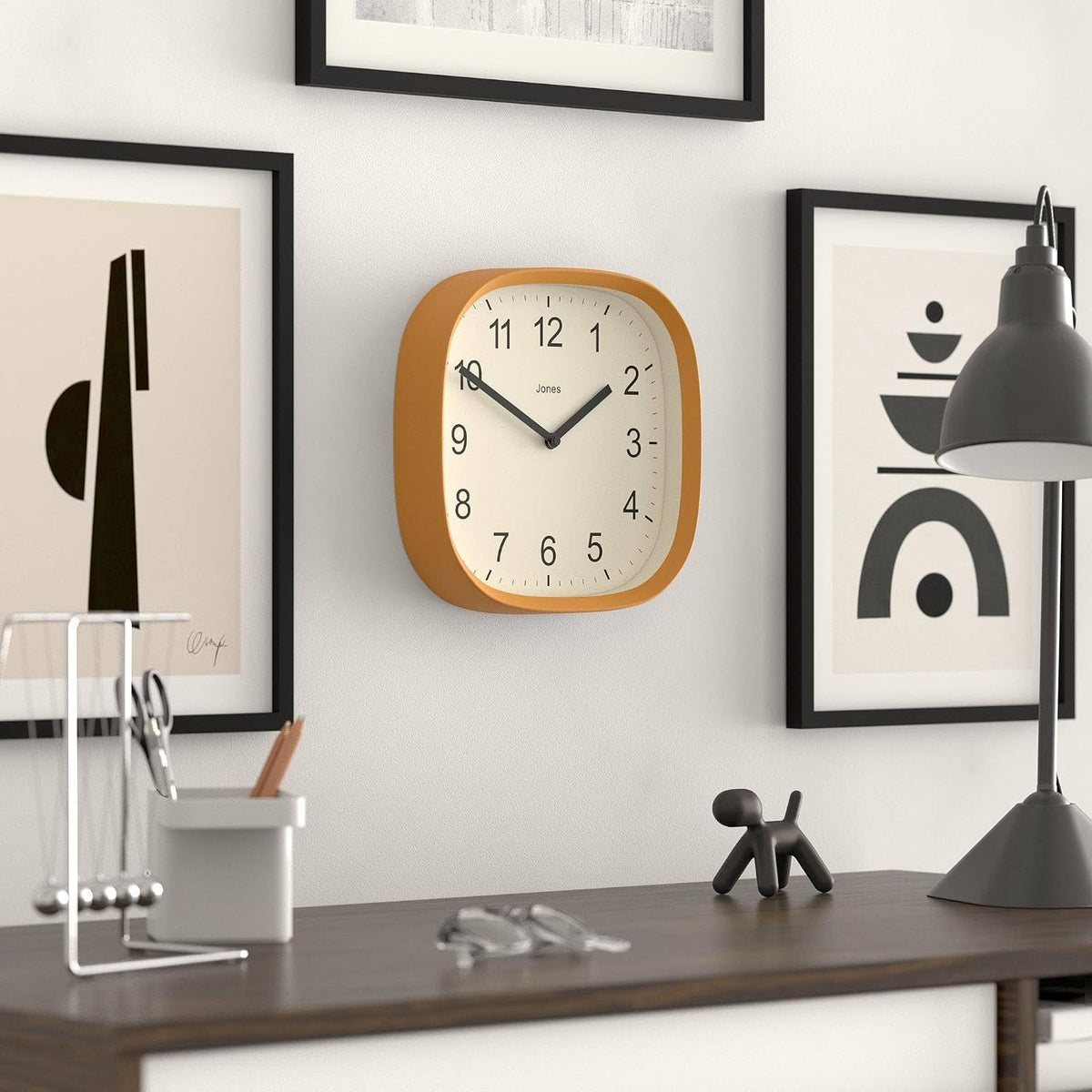 JONES CLOCKS® Sprite wall Clock | Modern Square Clock | 10" | Yellow