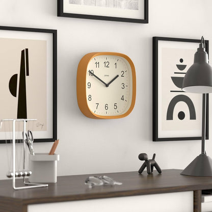 JONES CLOCKS® Sprite wall Clock | Modern Square Clock | 10" | Yellow