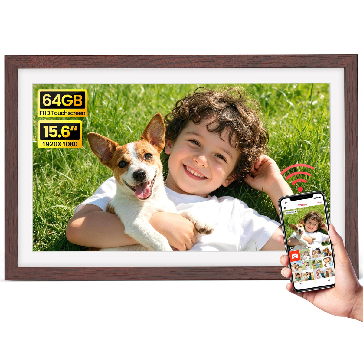 64GB 15.6" Frameo Digital Picture Frame WiFi, Large Electronic Photo Frames