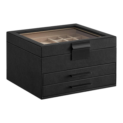 SONGMICS Jewelry Box Organizer, 3-Layer Storage with 2 Drawers, Glass Lid
