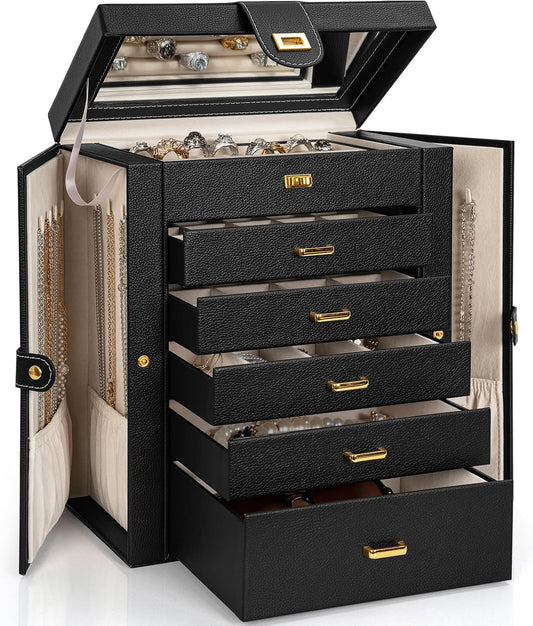 AKOZLIN 6-Tier Jewelry Box Organizer 5 Drawers Storage Black Regular