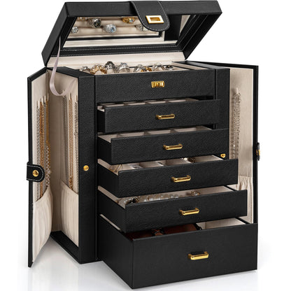 AKOZLIN 6-Tier Jewelry Box Organizer 5 Drawers Storage Black Regular