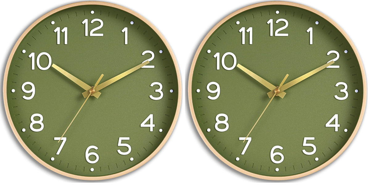 Roymnie 14 Inch Wall Clock Battery Operated Silent Non Ticking Green Analog