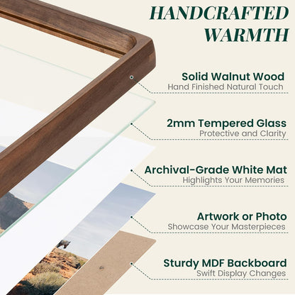 Picture Frames, Solid Walnut Wooden Frame,Round Corner Hand Craft Photo Frame, 11x14 Matted to 8x10, 11 by 14 Document Diploma Frame with HD Real Glass,Wall or Tabletop Display