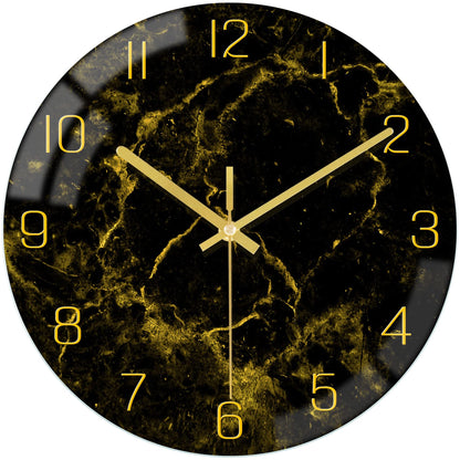 VIKMARI 12inch Emerald Green Abstract Marble Glass Wall Clock Kitchen Decor