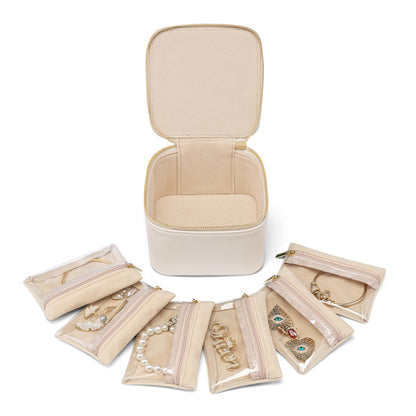VLANDO Jewelry Boxes for Women with 12 Clear Velvet Zipper Pouches,Green