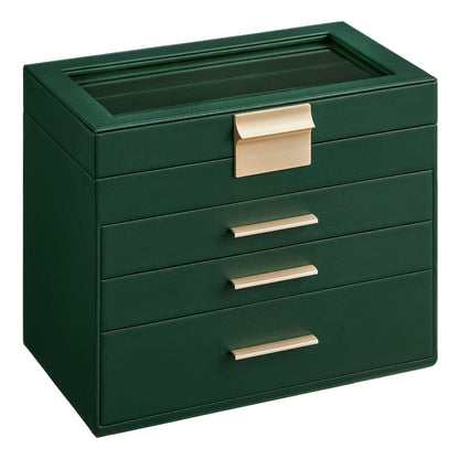 SONGMICS Jewelry Box Organizer, 3-Layer Storage with 2 Drawers, Glass Lid