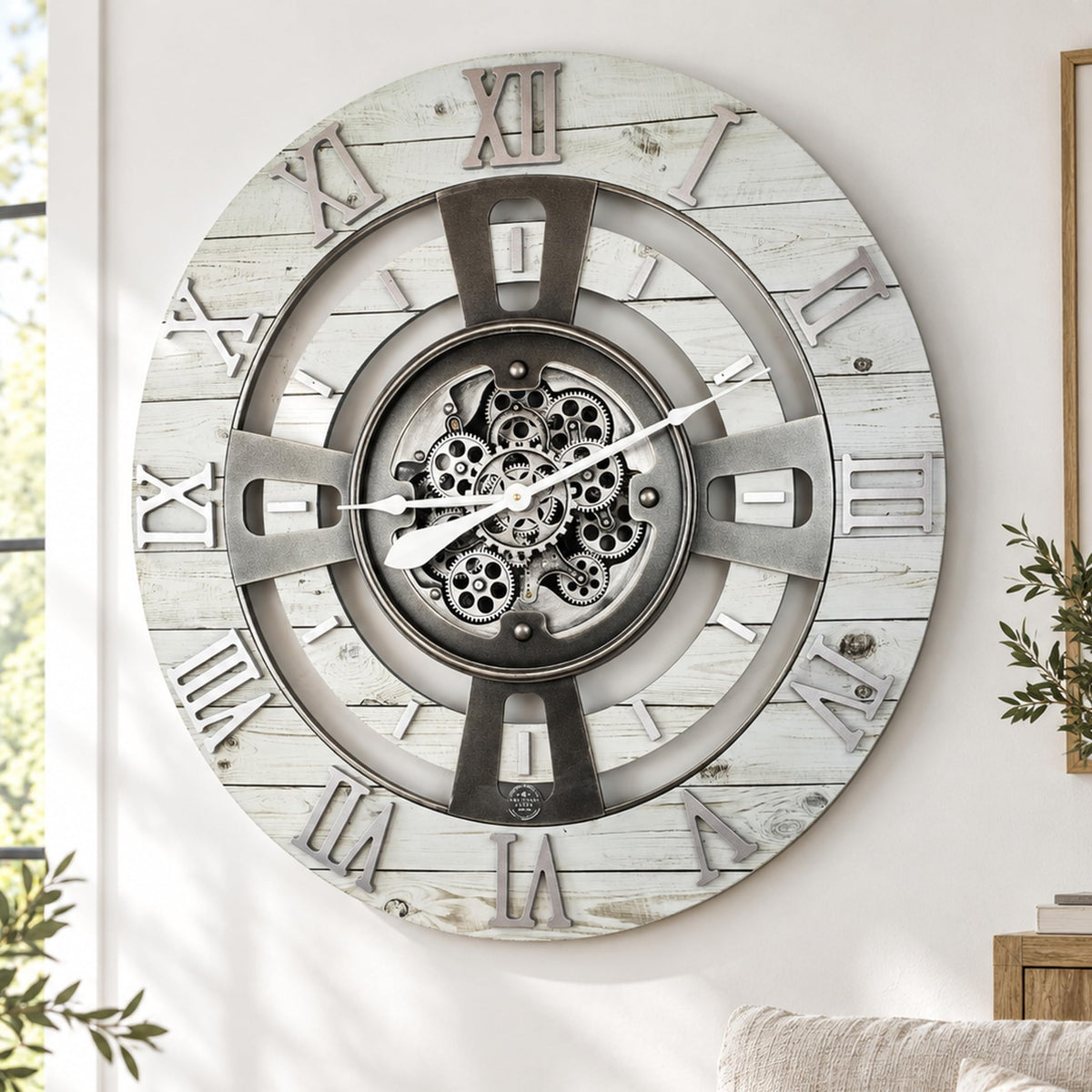 ImprovingLife The Gears Clock Real Moving Gear Wall Clock England Line (Vintage Brown, 36 inches (90 cm))