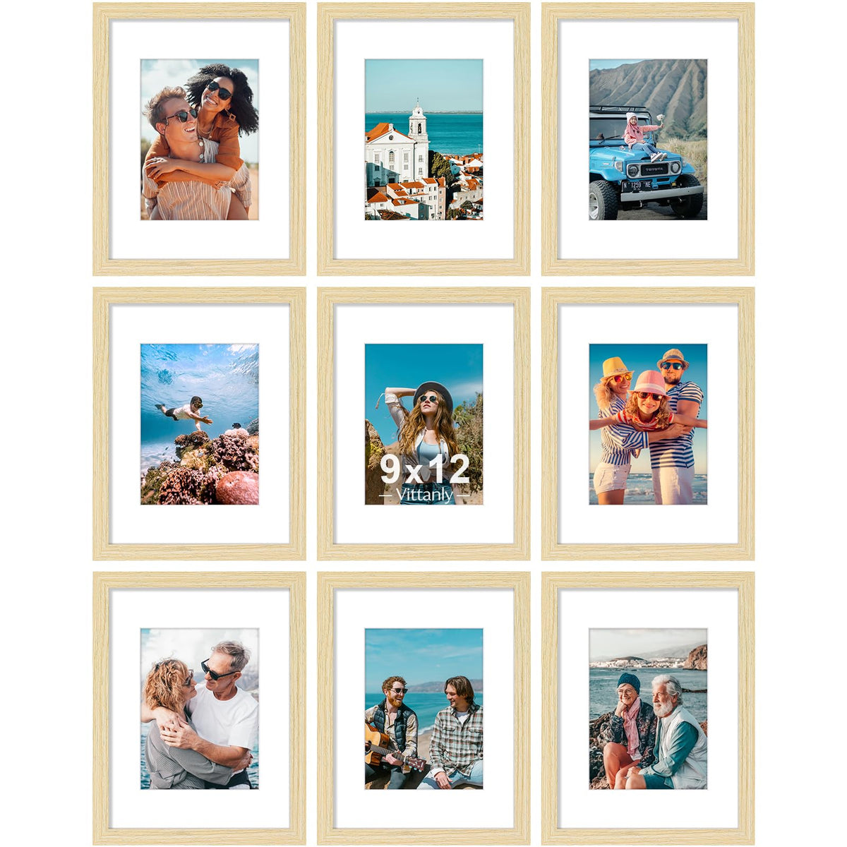 Vittanly 8x10 Picture Frames Set of 9 for Wall or Tabletop Display, Black