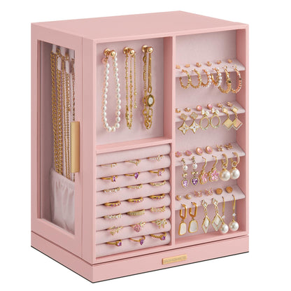 SONGMICS Jewelry Box Organizer, 360° Rotating, 5 Drawers, Laurel Green