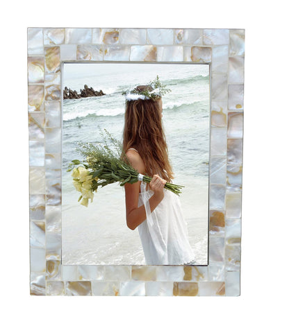 Mother of Pearl Picture Frame 5x7, Grey+White, 1pc