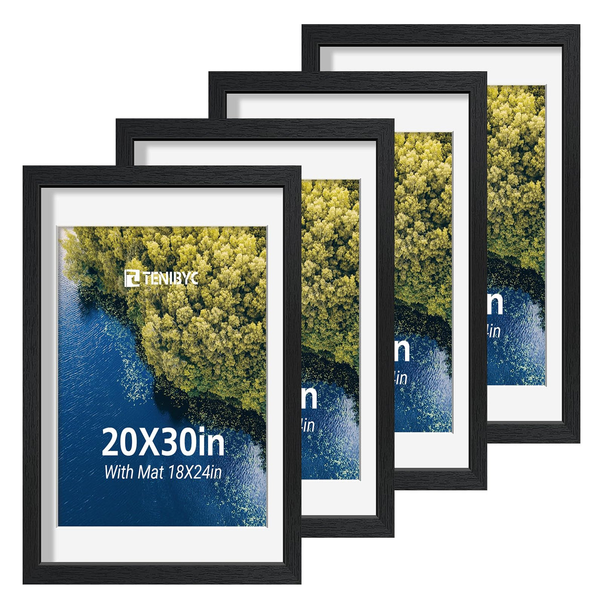 5x7 picture frame 4 Pack, 4x6 Mat, Black Wood, Glass, for Photo