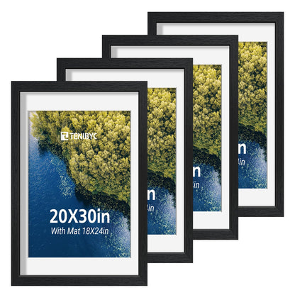 5x7 picture frame 4 Pack, 4x6 Mat, Black Wood, Glass, for Photo