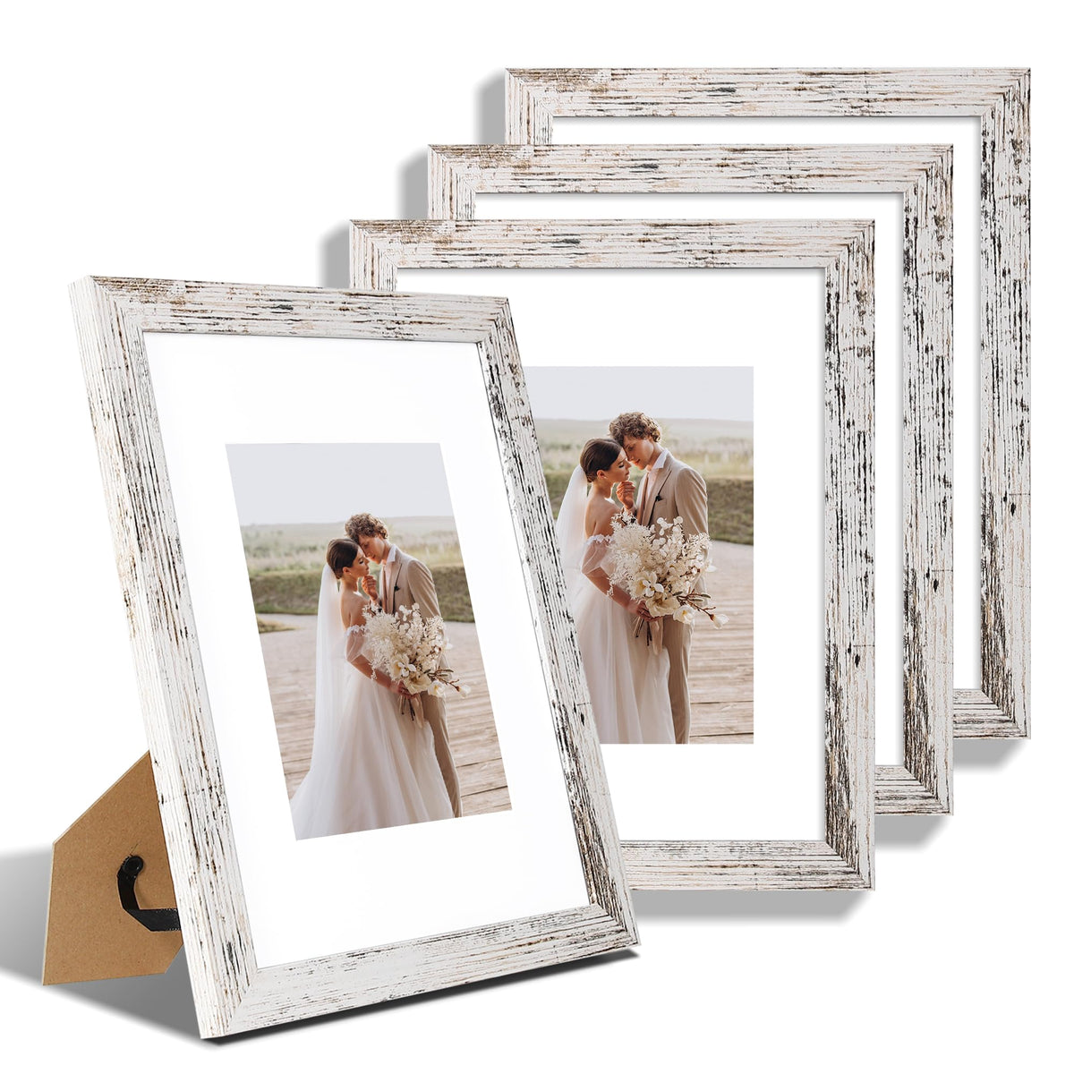 Hongkee 5x7 Picture Frame Set of 4, Real Glass and Wooden Frame, 4x6 Mat