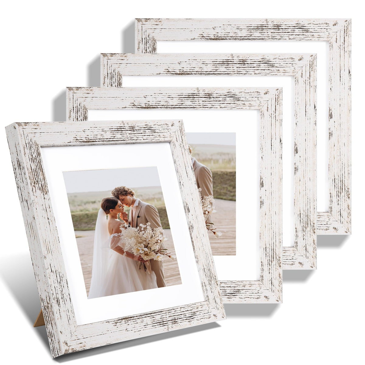 Hongkee 5x7 Picture Frame Set of 4, Real Glass and Wooden Frame, 4x6 Mat