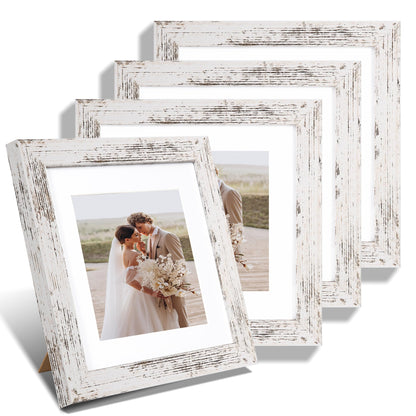 Hongkee 5x7 Picture Frame Set of 4, Real Glass and Wooden Frame, 4x6 Mat