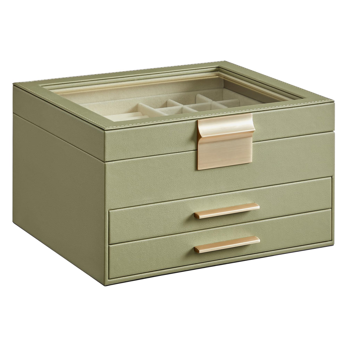 SONGMICS Jewelry Box Organizer, 3-Layer Storage with 2 Drawers, Glass Lid
