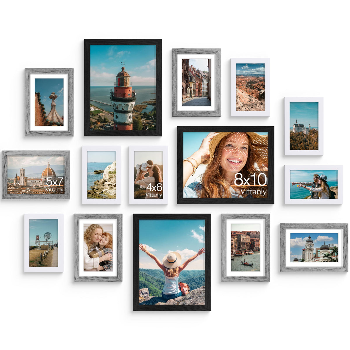 Vittanly 15 Pack Picture Frames Collage Wall Decor, Wall/Tabletop Display