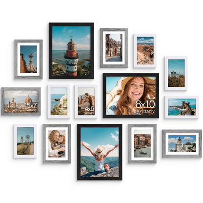 Vittanly 15 Pack Picture Frames Collage Wall Decor, Wall/Tabletop Display