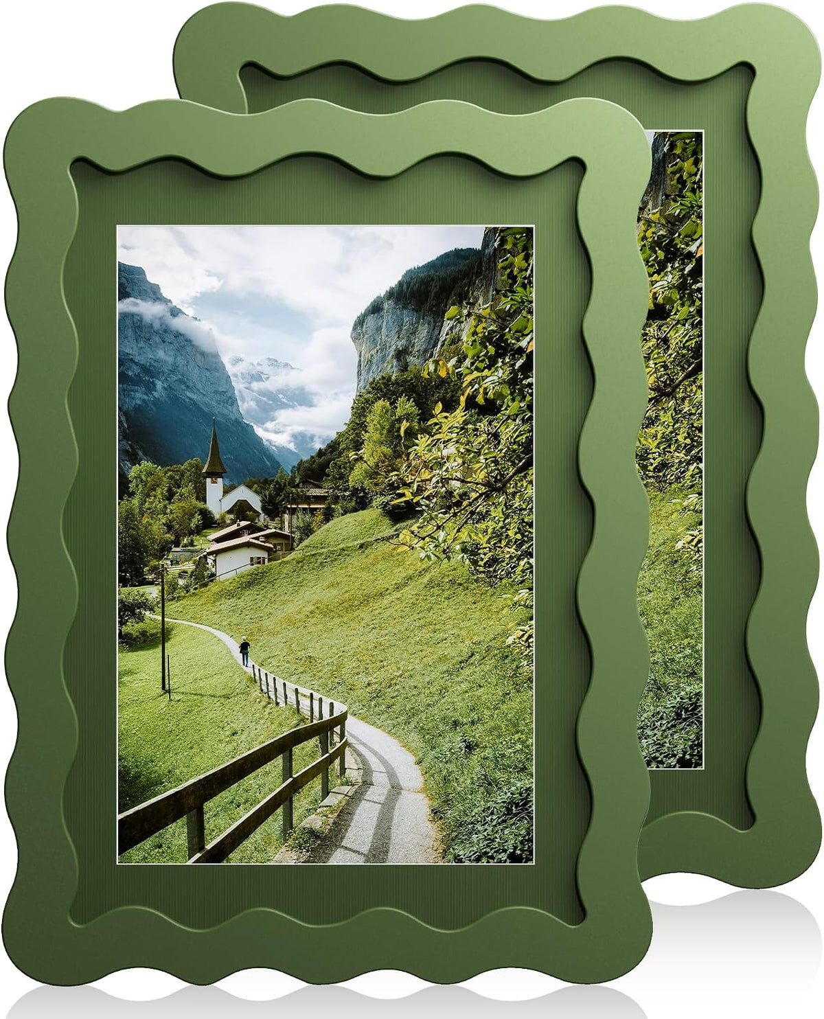 5x7 Wavy Picture Frame with 4x6 Mat, 5 x 7 Wood Frame, Real Glass