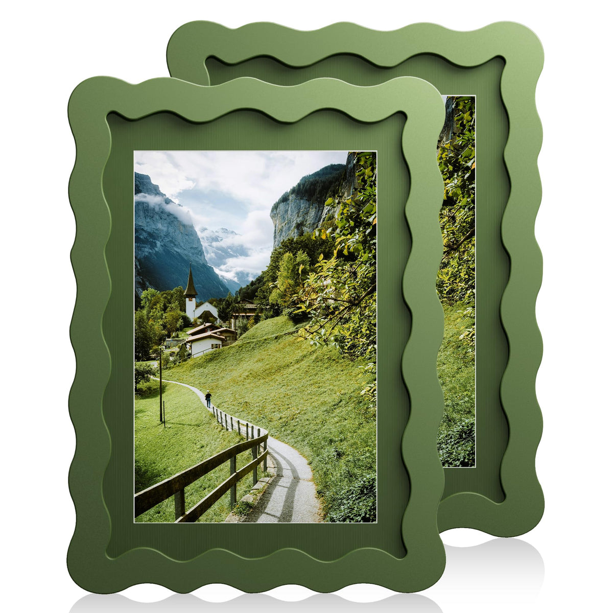 5x7 Wavy Picture Frame with 4x6 Mat, 5 x 7 Wood Frame, Real Glass