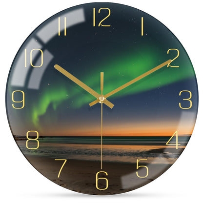 VIKMARI 12inch Emerald Green Abstract Marble Glass Wall Clock Kitchen Decor