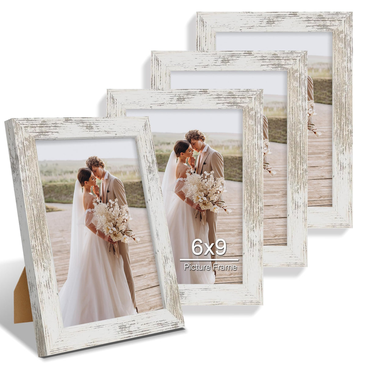 Hongkee 5x7 Picture Frame Set of 4, Real Glass and Wooden Frame, 4x6 Mat