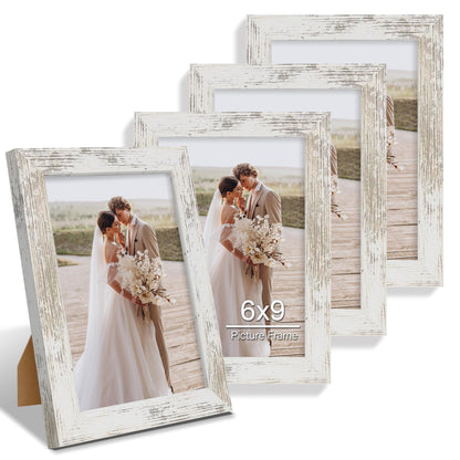 Hongkee 5x7 Picture Frame Set of 4, Real Glass and Wooden Frame, 4x6 Mat