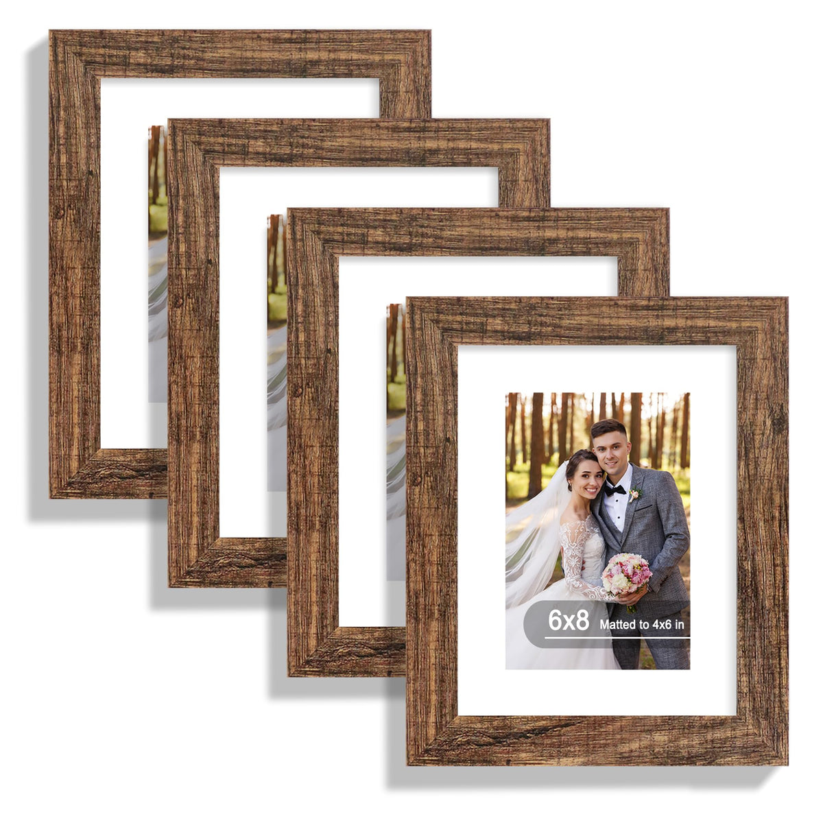 Hongkee 5x7 Picture Frame Set of 4, Real Glass and Wooden Frame, 4x6 Mat