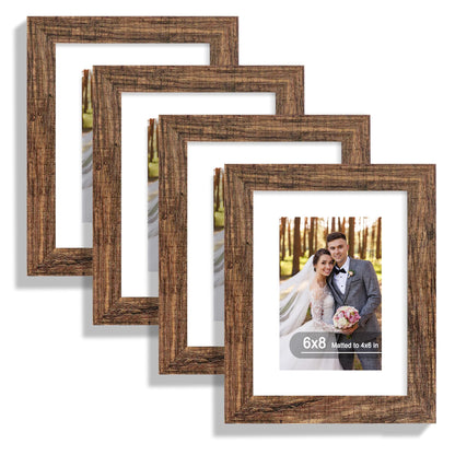 Hongkee 5x7 Picture Frame Set of 4, Real Glass and Wooden Frame, 4x6 Mat
