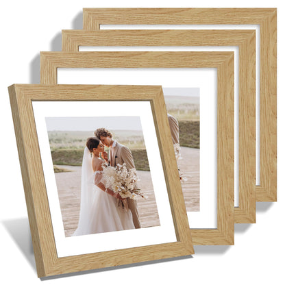 Hongkee 5x7 Picture Frame Set of 4, Real Glass and Wooden Frame, 4x6 Mat