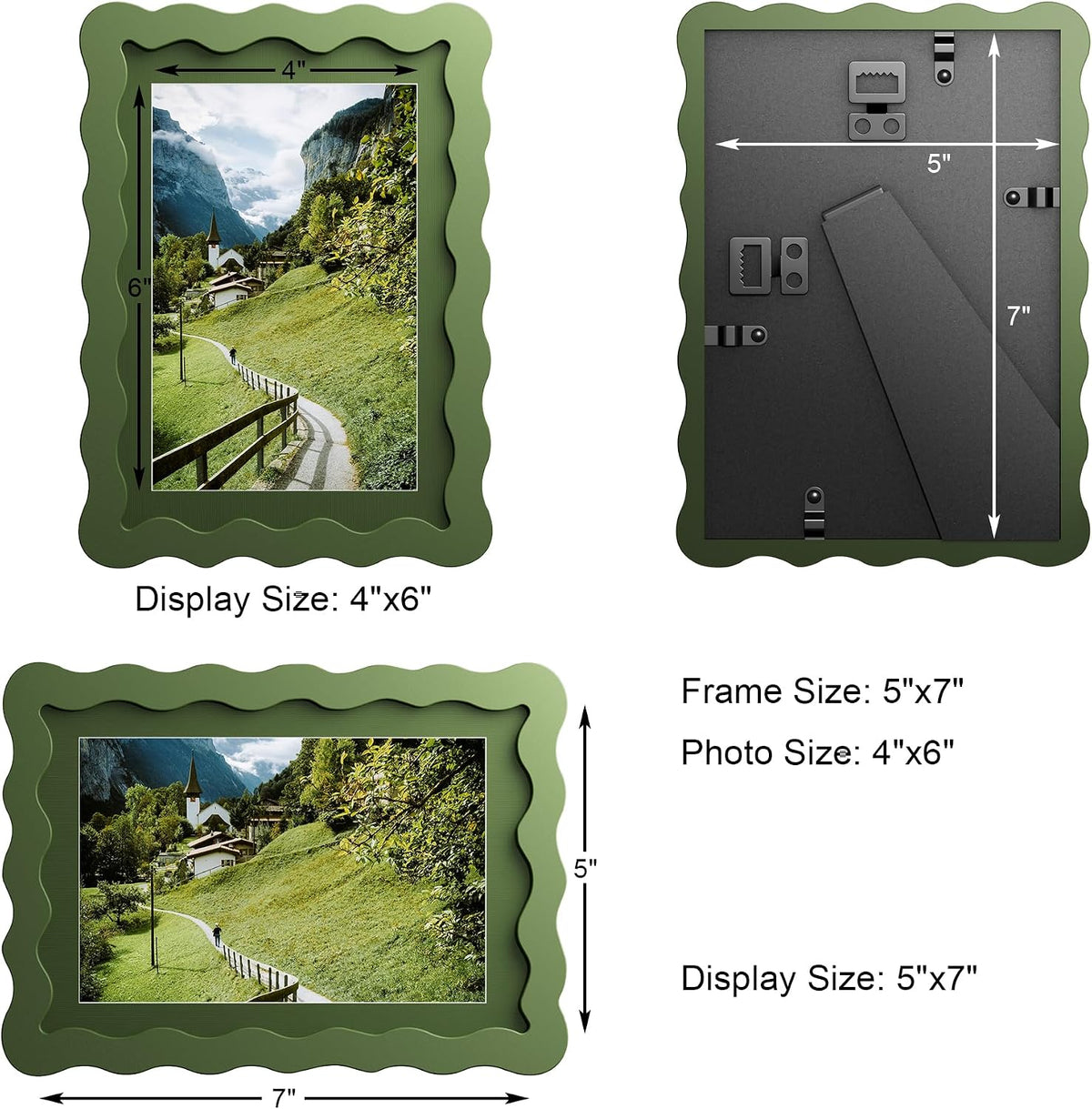 5x7 Wavy Picture Frame with 4x6 Mat, 5 x 7 Wood Frame, Real Glass