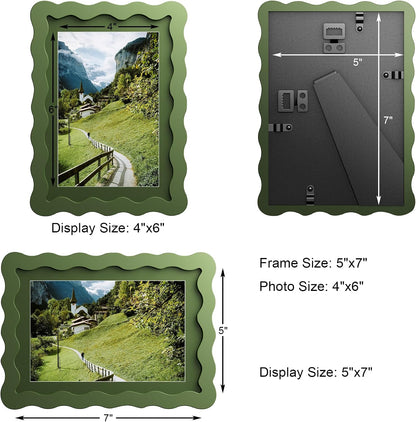 5x7 Wavy Picture Frame with 4x6 Mat, 5 x 7 Wood Frame, Real Glass