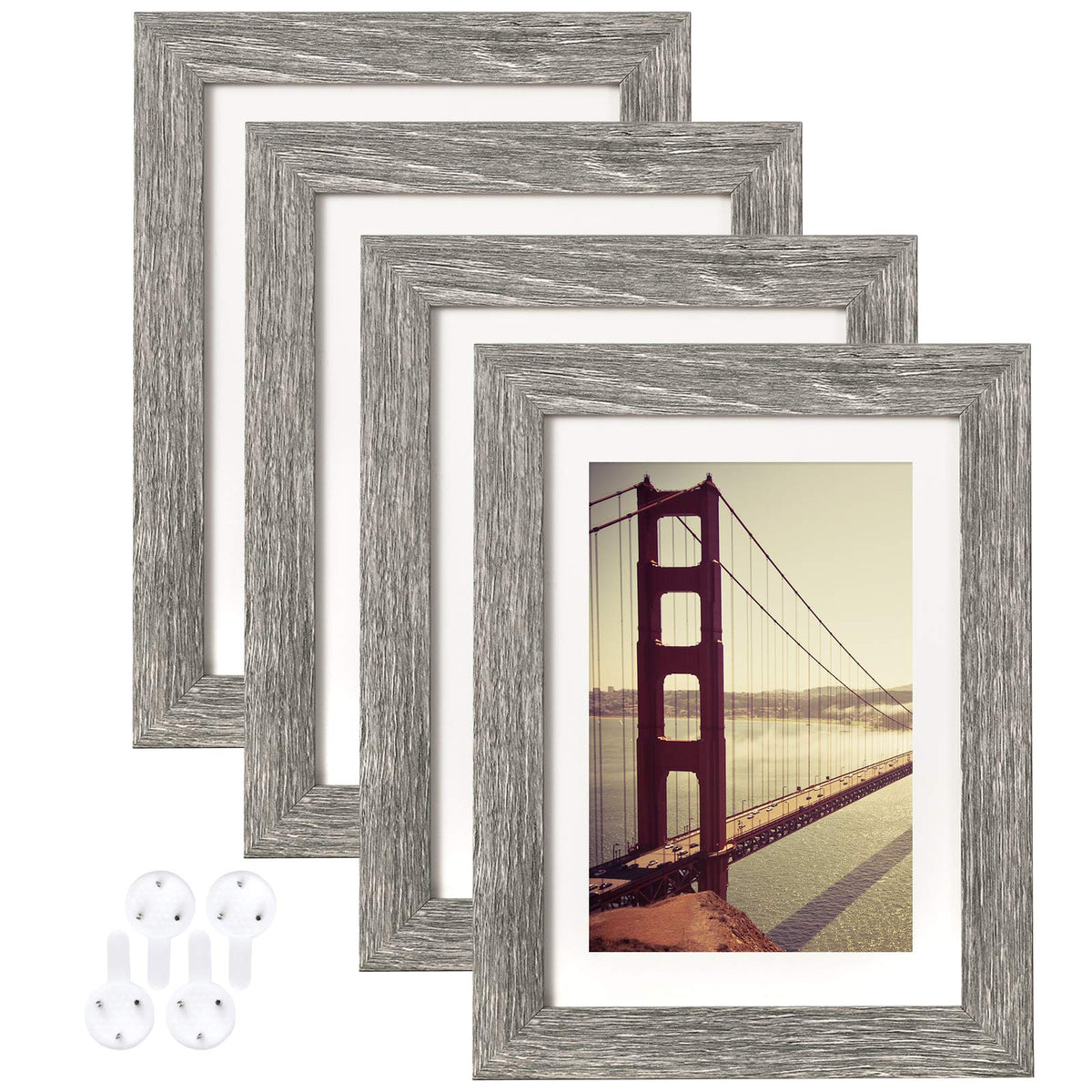 BAIJIALI 5x7 Picture Frame Distressed Farmhouse Wood Pattern Set of 4,Display 4x6 with Mat or 5x7 Without Mat,Multicolour