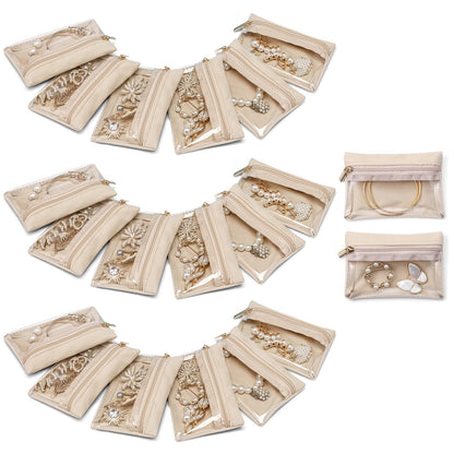 VLANDO Jewelry Boxes for Women with 12 Clear Velvet Zipper Pouches,Green