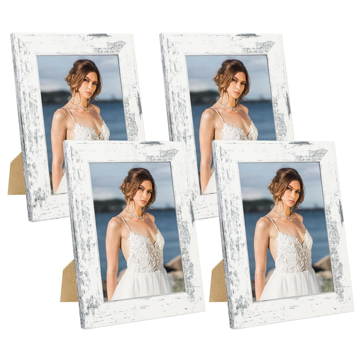 iRahmen 5x7 Picture Frame Set of 4, High Definition Real Glass Rustic Brown Frame, 5 x 7 Wood Photo Frames for Tabletop Display and Wall Mounting