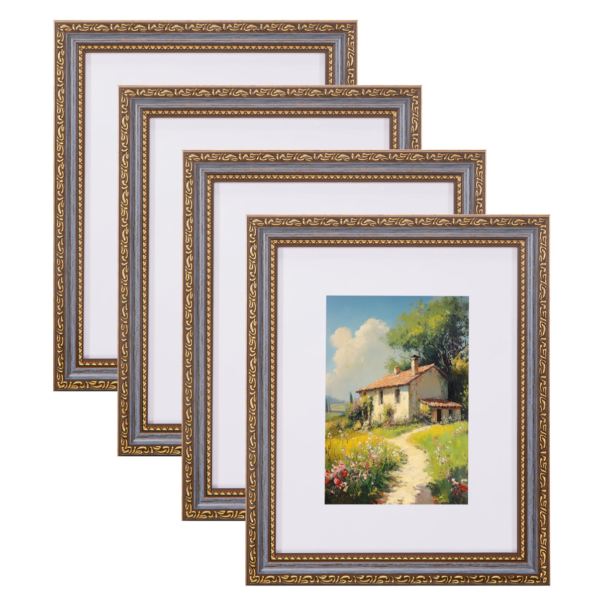 eletecpro 8x10 Vintage Picture Frame, Glass Cover, Gold, 4-Pack