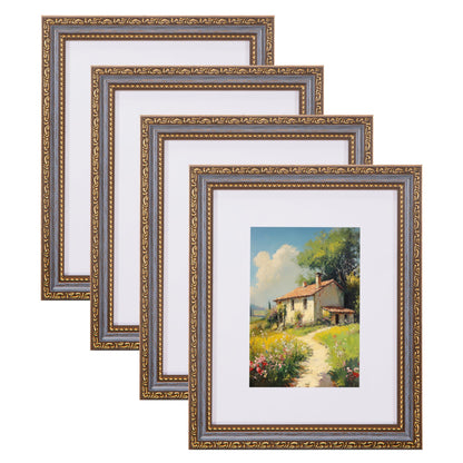 eletecpro 8x10 Vintage Picture Frame, Glass Cover, Gold, 4-Pack