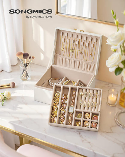 SONGMICS 2-Layer Jewelry Box, Jewelry Organizer with Handle, Removable Tray