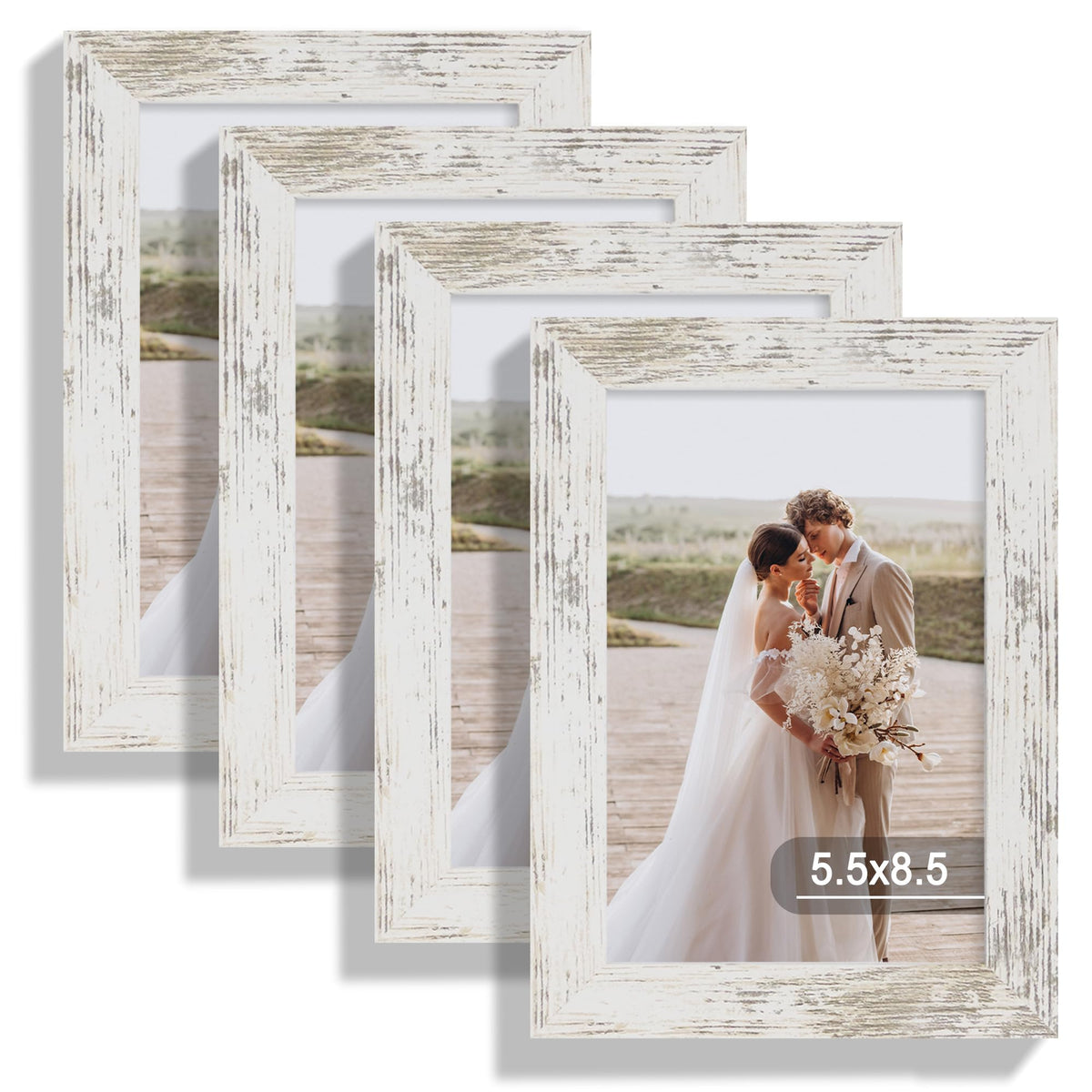 Hongkee 5x7 Picture Frame Set of 4, Real Glass and Wooden Frame, 4x6 Mat