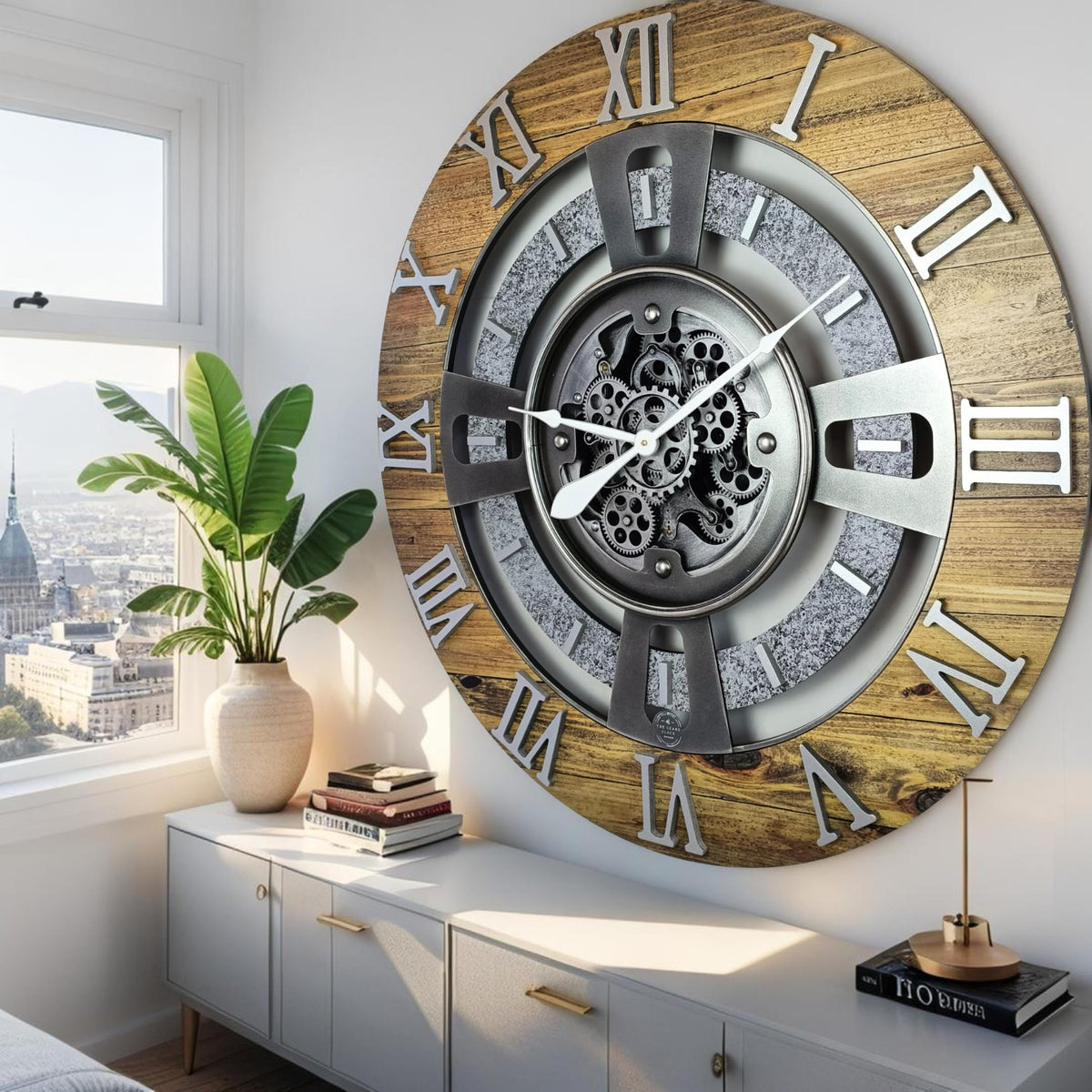 ImprovingLife The Gears Clock Real Moving Gear Wall Clock England Line (Vintage Brown, 36 inches (90 cm))